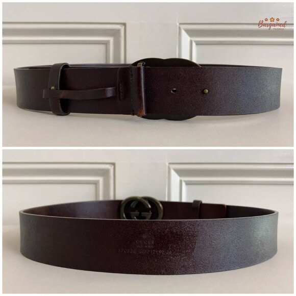 Authentic Gucci Dark Brown Calfskin Dark Bronze Interlocking G Buckle Belt 90/36 - Picture 6 of 13